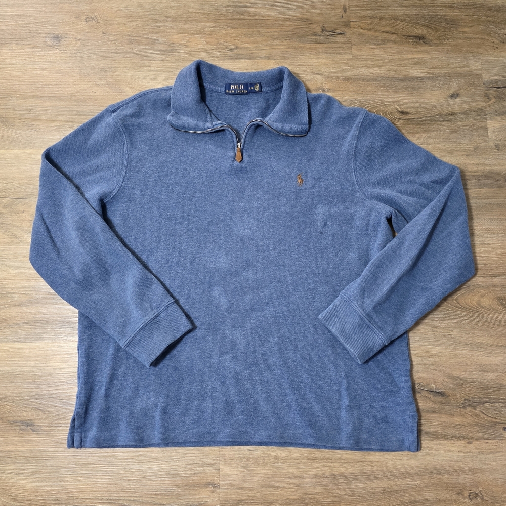 Polo Ralph Lauren 1/4 Zip 100% Cotton Sweater Blue Men's Size Large
